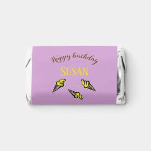 Happy birthday yellow ice cream on purple hershey's miniatures