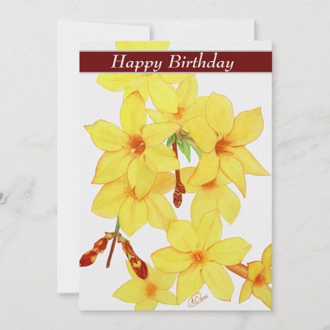 Happy Birthday Yellow Jasmine Flower Card (Front)
