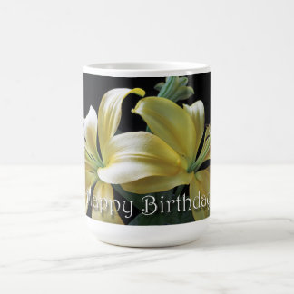 Happy Birthday Yellow Lily Flower Coffee Mug
