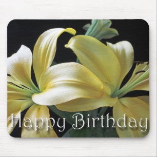 Happy Birthday Yellow Lily Flower Mouse Pad