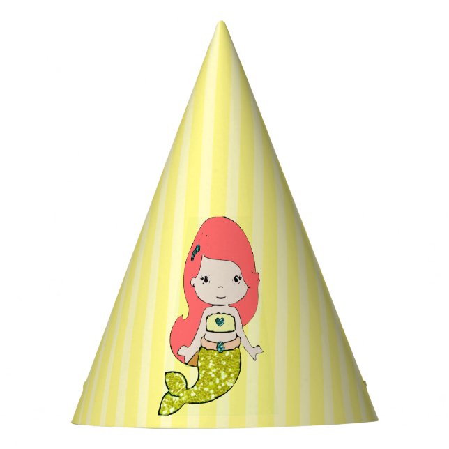 Happy Birthday Yellow Mermaid Birthday Hat (Front)