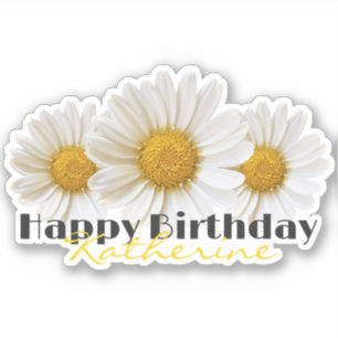 Happy Birthday Yellow Name White Daisies Sticker