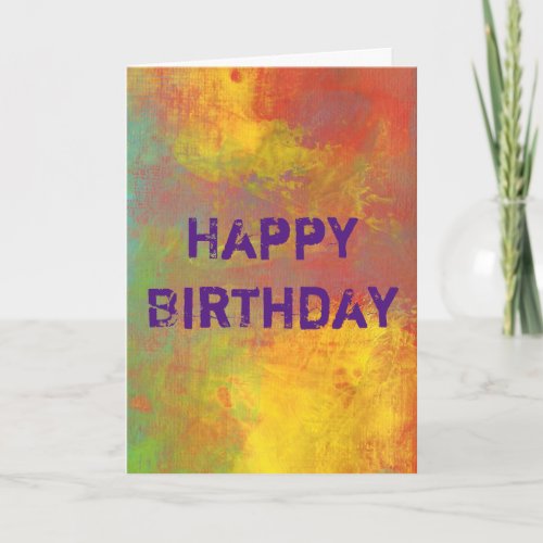 Happy Birthday Yellow Orange Green Rustic Abstract Card