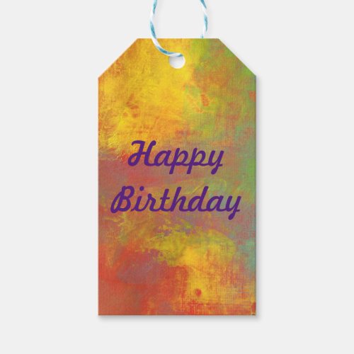 Happy Birthday Yellow Orange Green Rustic Grunge Gift Tags