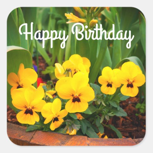 Happy Birthday Yellow Pansy 1 Stickers