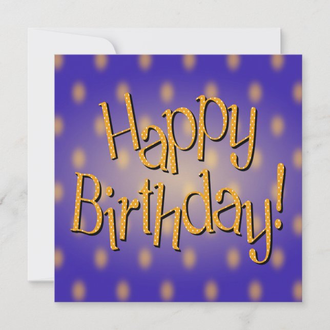 Happy Birthday Yellow Polka Dot Text Blue Bkgrd Invitation (Front)