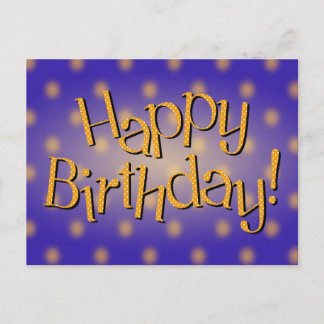 Happy Birthday Yellow Polka Dot Text Blue Bkgrd Postcard