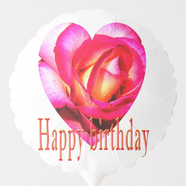 Happy birthday yellow red rose heart balloon (Front)