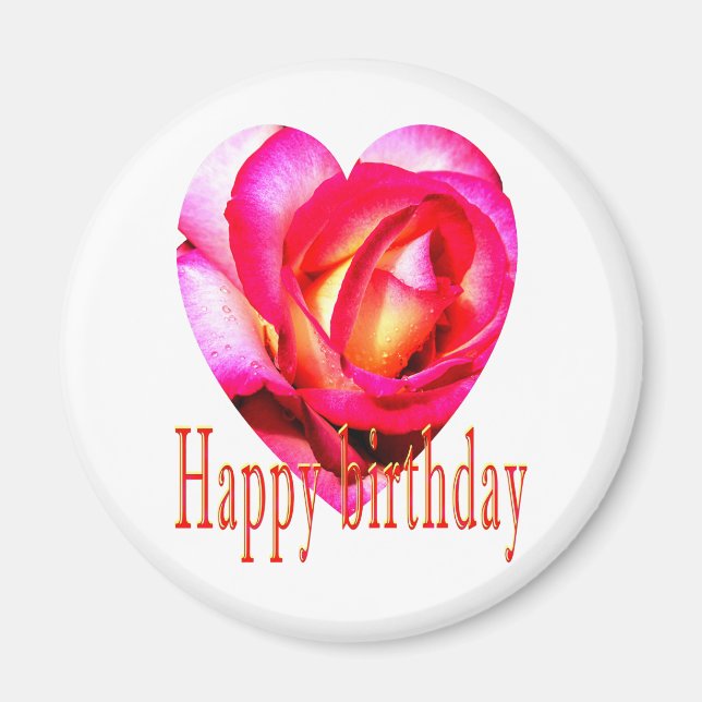 Happy birthday yellow red rose heart magnet (Front)