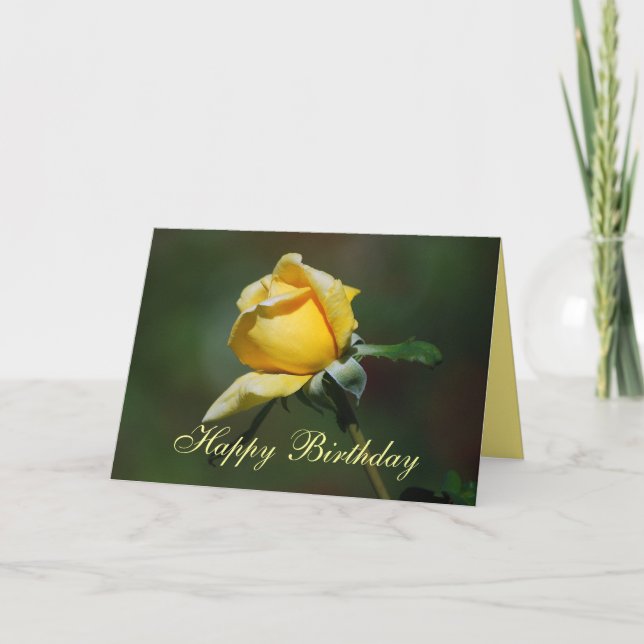Happy Birthday Yellow Rose Bud Card (Front)