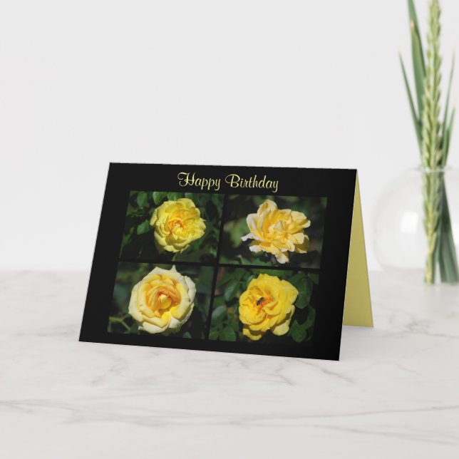 Happy Birthday Yellow Roses Collage Card (Front)