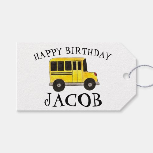 Happy Birthday Yellow School Bus Teacher Education Gift Tags