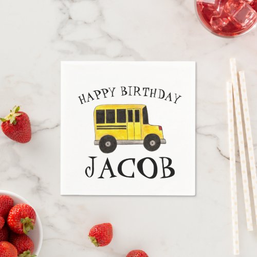 Happy Birthday Yellow School Bus Teacher Education Napkins