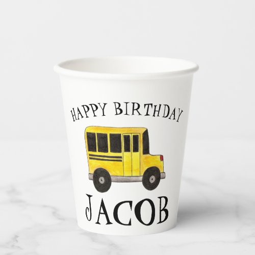 Happy Birthday Yellow School Bus Teacher Education Paper Cups