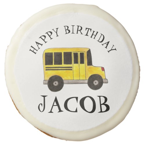 Happy Birthday Yellow School Bus Teacher Education Sugar Cookie