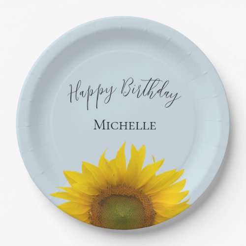 Happy Birthday Yellow Sunflower Elegant Paper Plates