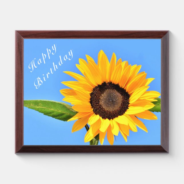 Happy Birthday - Yellow Sunflower on Blue Sky Award Plaque (Horizontal)