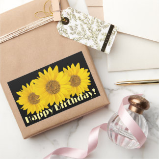 Happy Birthday Yellow Sunflowers Black Rectangular Sticker