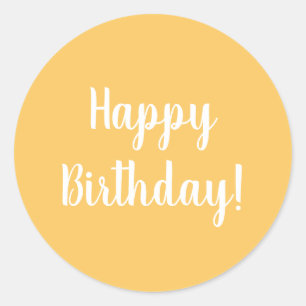 Happy Birthday Yellow White Typography Classic Round Sticker