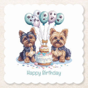 Happy Birthday Yorkie Dog Paper Coaster