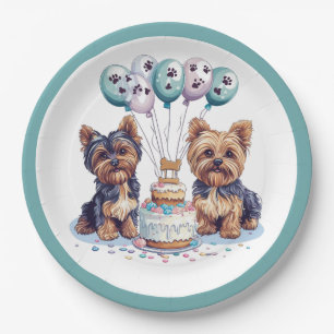 Happy Birthday Yorkie Dog Paper Plates