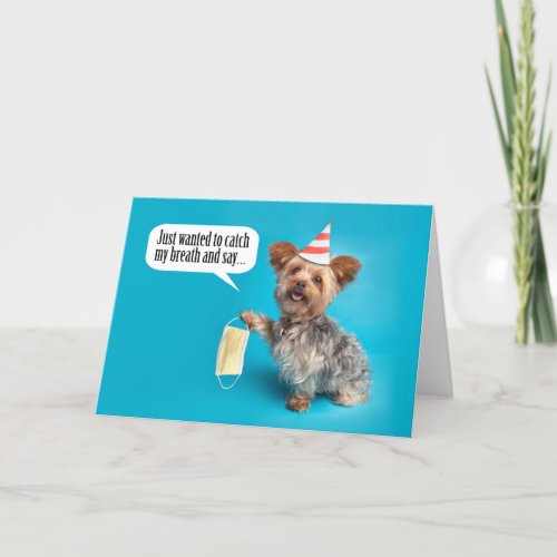 Happy Birthday Yorkie Dog With Face Mask Card