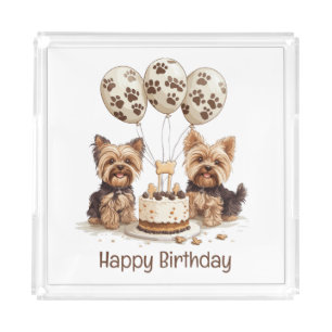 Happy Birthday Yorkie Dogs Acrylic Tray