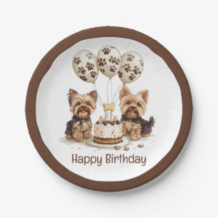 Happy Birthday Yorkie Dogs Paper Plates