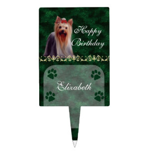 Happy Birthday Yorkie  Pawprint Cake Topper Pic  g
