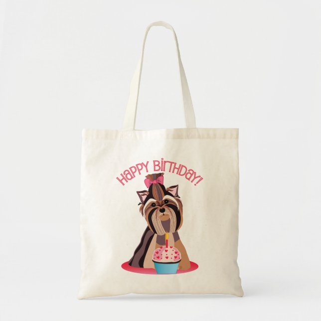 Happy Birthday Yorkie Tote Bag (Front)