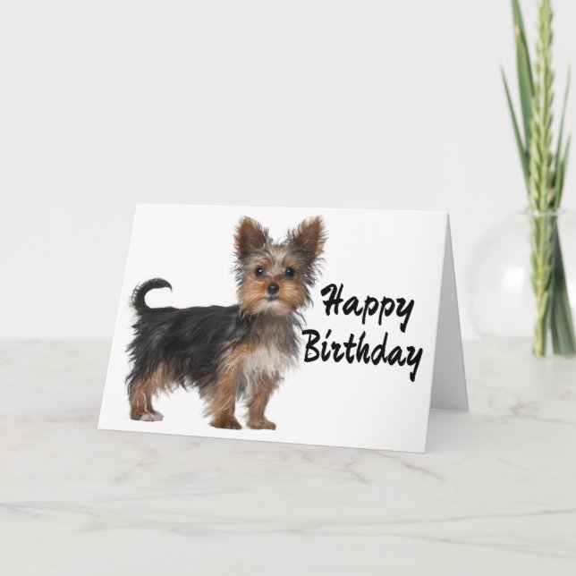 Happy Birthday Yorkshire Terrier Puppy Dog Card (Front)