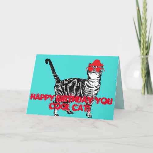 Happy Birthday You Cool Cat with Hat Birthday Card