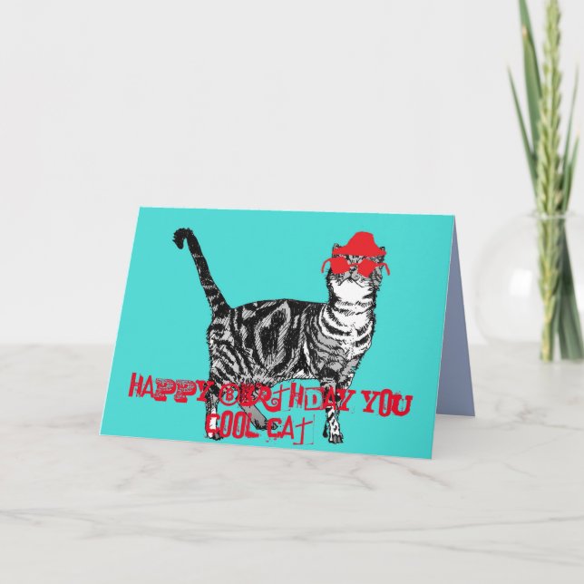 Happy Birthday You Cool Tabby Cat Birthday Card (Front)