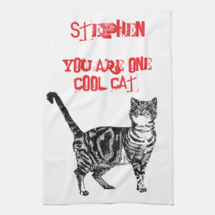 Happy Birthday You Cool Tabby Cat  Kitchen Towel