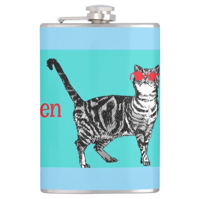Happy Birthday You Cool Tabby Cat Mens Husband Flask (Front)