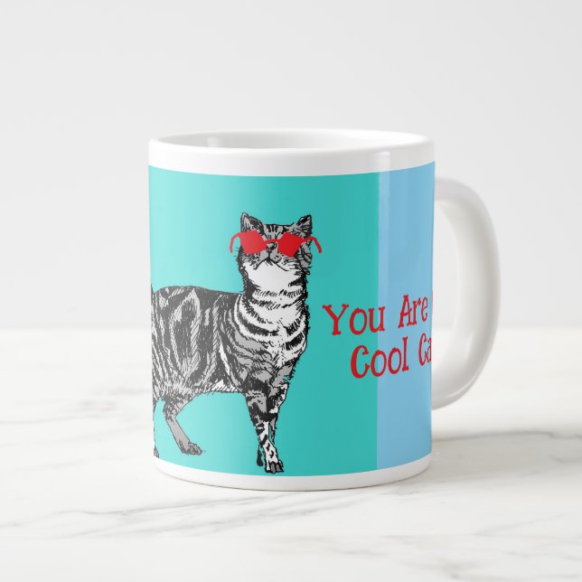 Happy Birthday You Cool Tabby Cat Mens Husband Giant Coffee Mug (Front Right)