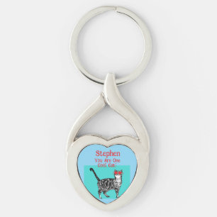 Happy Birthday You Cool Tabby Cat Mens Husband Keychain