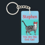 Happy Birthday You Cool Tabby Cat Mens Husband Keychain<br><div class="desc">You Cool Tabby Cat design. This beautiful card would suit any lover of cats. Designed from one of my original ink pen drawings. This is sure to delight!</div>
