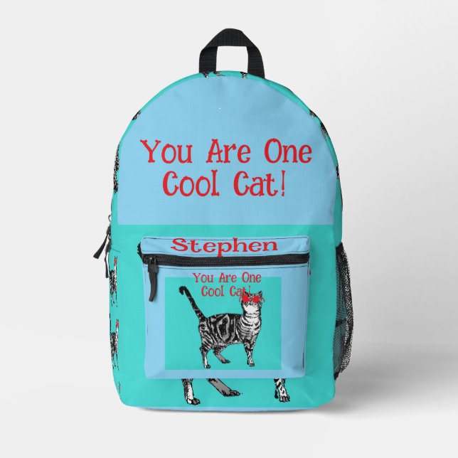 Happy Birthday You Cool Tabby Cat Mens Husband Printed Backpack (Front)