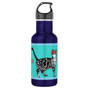 Happy Birthday You Cool Tabby Cat Mens Husband Stainless Steel Water Bottle