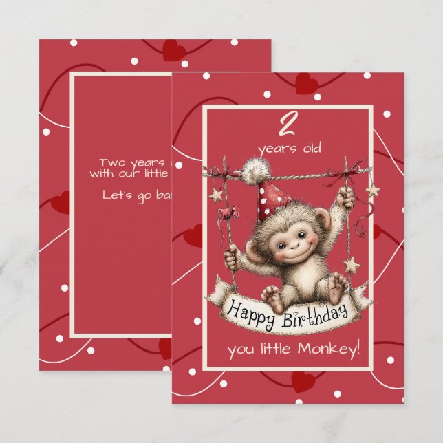 Happy Birthday You Little Monkey Invitation (Front/Back)