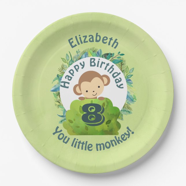 Happy Birthday You Little Monkey Personalized Paper Plates (Front)