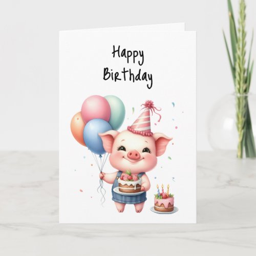 Happy Birthday You Party Animal Cake Balloons  Card