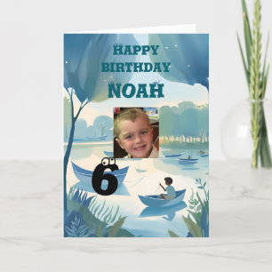Happy birthday young boy row boats lake color me thank you card