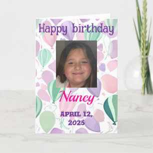 Happy birthday young girl balloons color me page thank you card