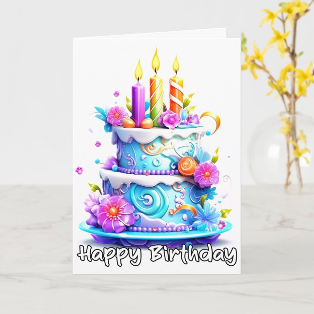 Happy Birthday Yummy Party Cake Card (Yellow Flower)