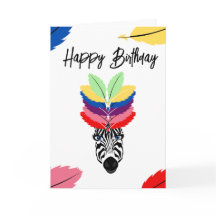 happy birthday zebra colorful feathers