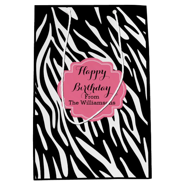 Happy Birthday Zebra Print Gift Bag (Front)
