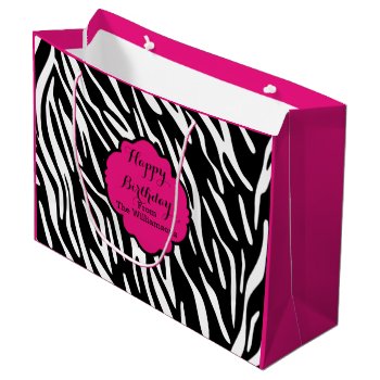 Happy Birthday Zebra Print Hot Pink Gift Bag by theburlapfrog at Zazzle
