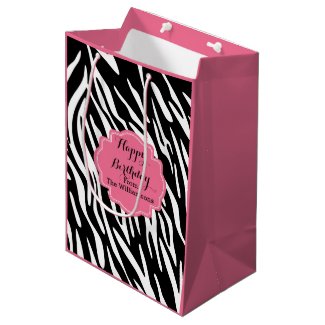 Happy Birthday Zebra Print Pink Gift Bag Medium Gift Bag